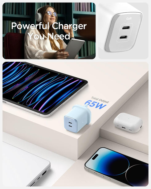65W Dual USB C 2 Ports Wall Charger